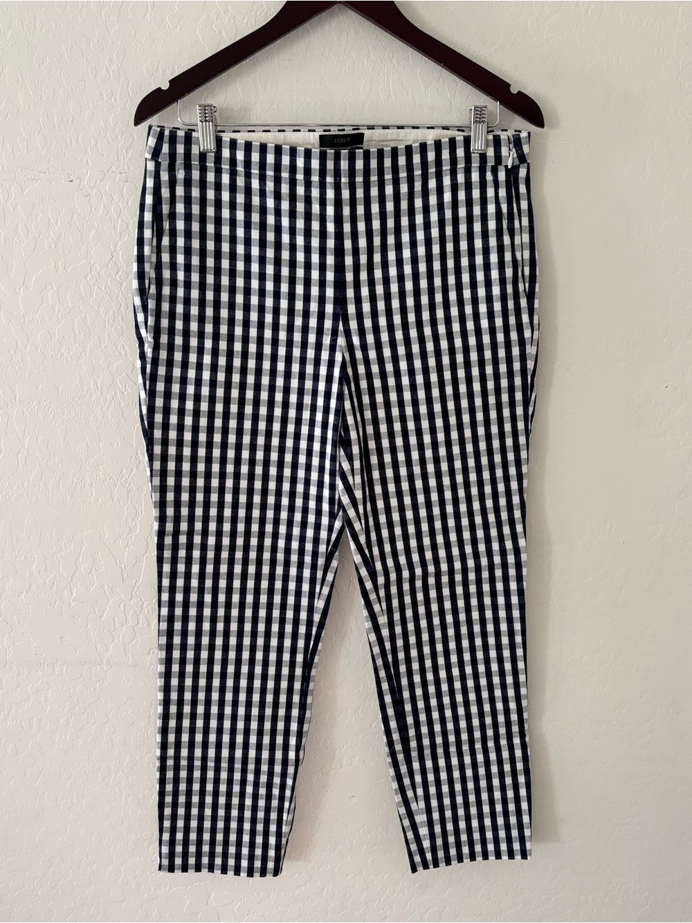 J. Crew Martie Gingham‎ Cropped Pants Womens Size 8 Navy and White Check Ankle